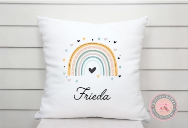 Preview: Regenbogen Kissen mit Namen KITA Einschulung Geburtstag Geburt Taufe Geburtskissen von Lüttentüddel®